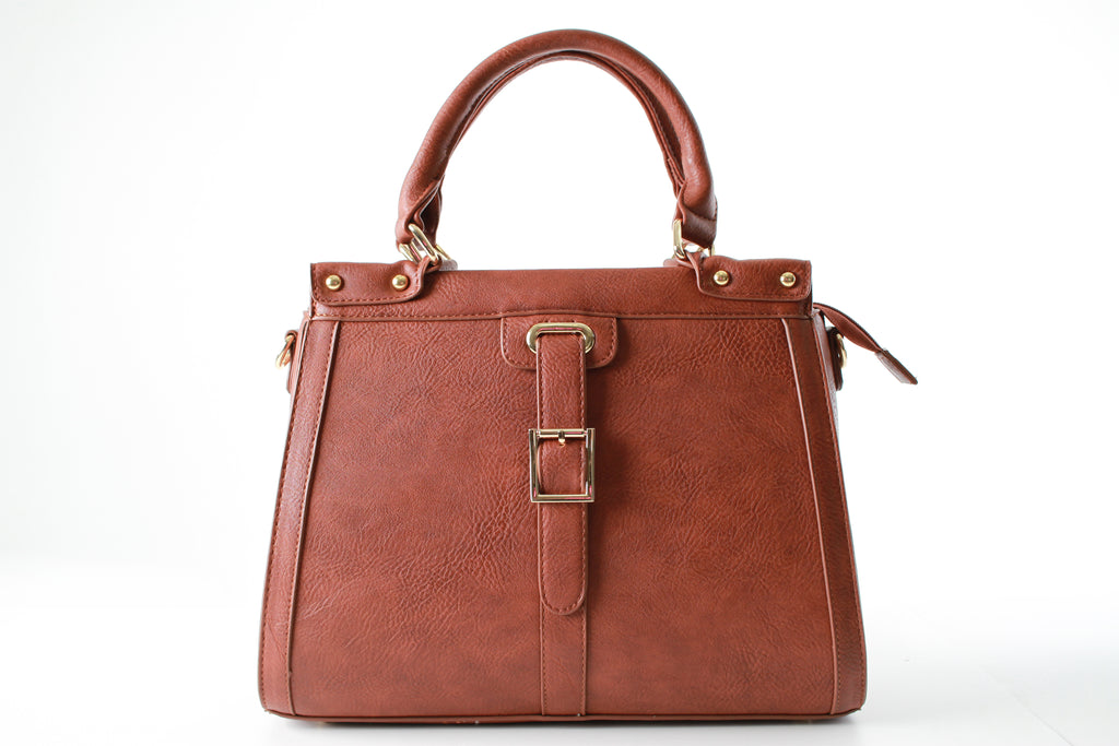 Red-Brown Buckle Tote Bag