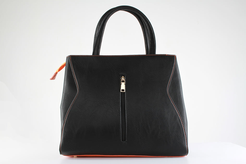 Black/ Burned Orange Faux Leather Bag