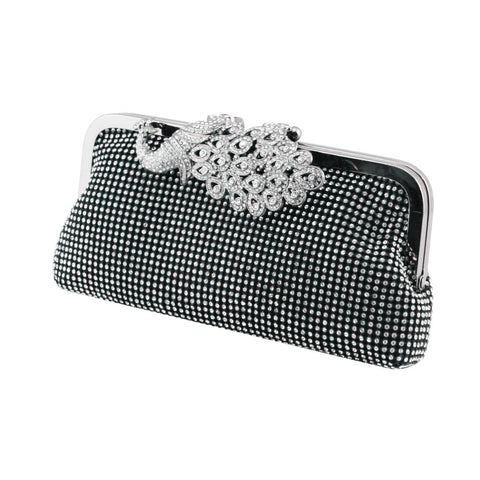 Stunning Crystal Embellished Soft Clutch Bag Evening Bag Wedding Bag - W0-100 Black